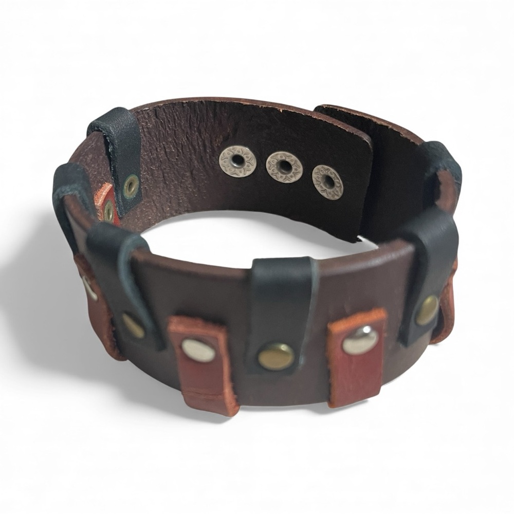 Unisex Brown and Black Leather Bracelet